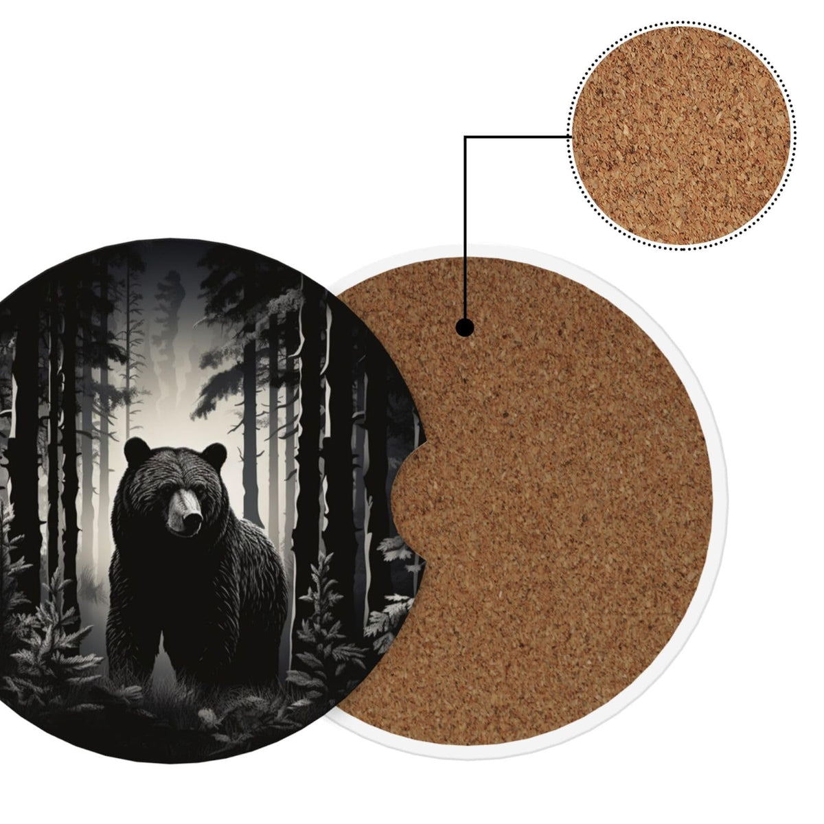 Black Bear Ceramic Car Coasters Set of 2 D90623
