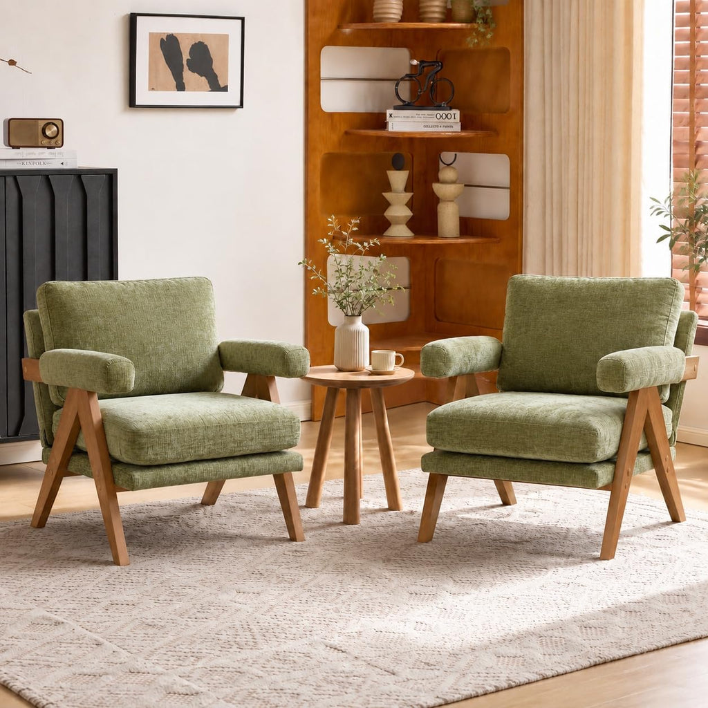 Olive Green Mid-Century Wood Accent Chair Set of 2 T29322