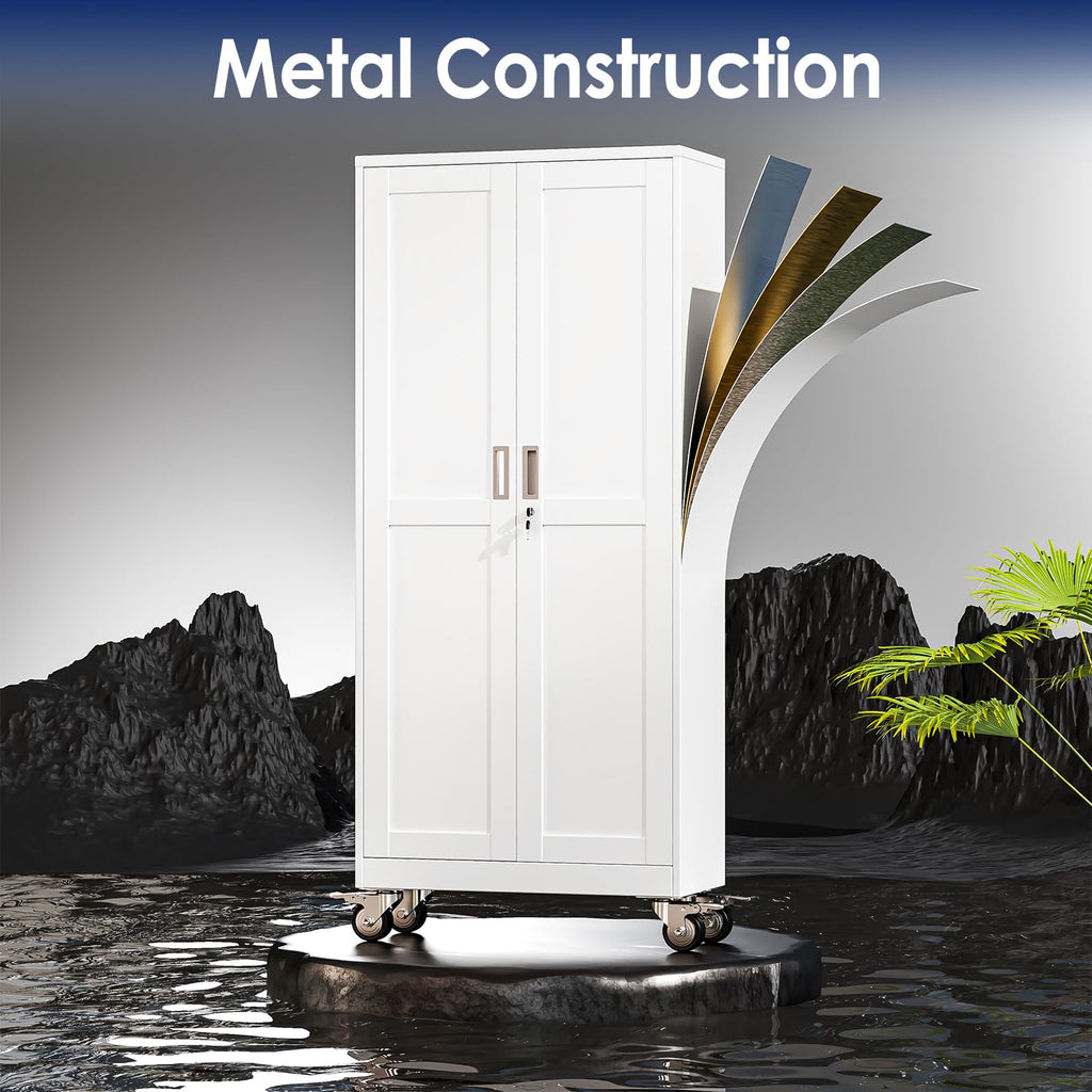 61" Metal Rolling Storage Cabinet with 2 Doors and Wheels U214950