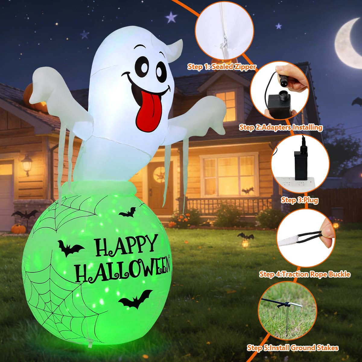 6FT Halloween Inflatables Ghost Yard Decor Q711447