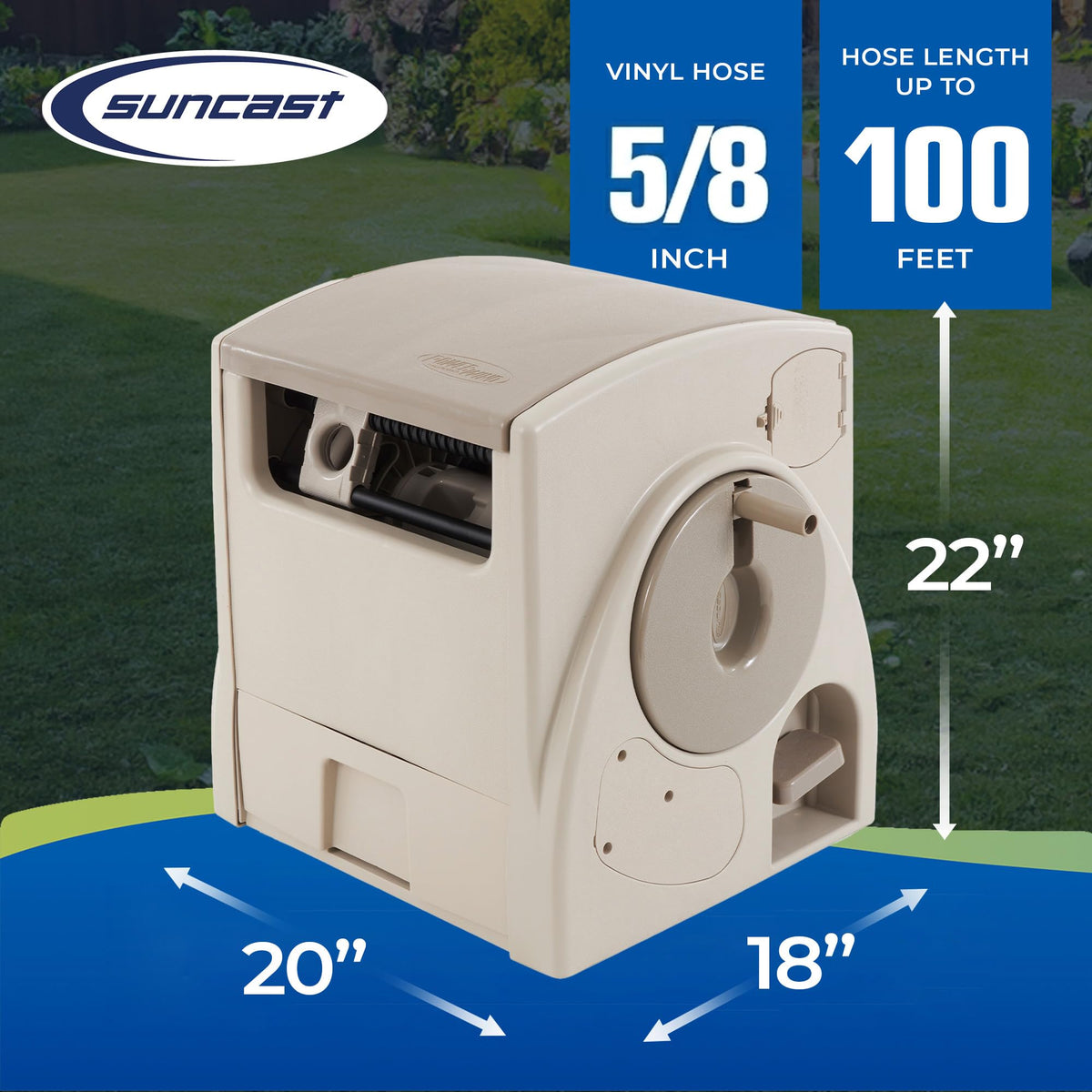 Automatic Rewind Garden Hose Reel, 100 ft. 5/8 in. Vinyl Hose Holder G7357