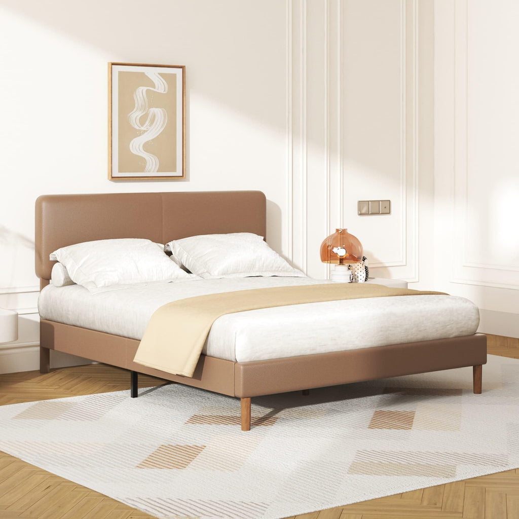Minimalist Leather Bed Frame with Adjustable Headboard H420