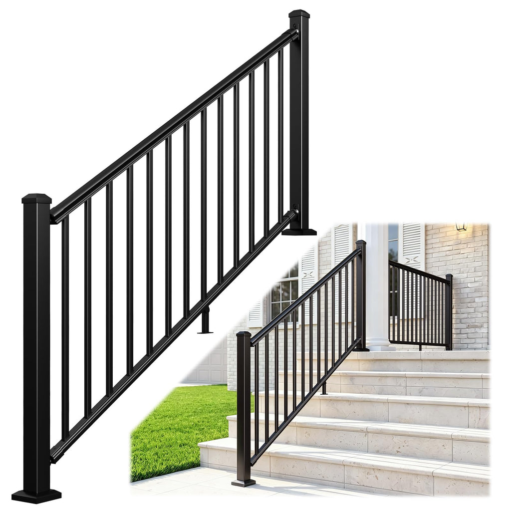 1 Pack 36 in x 6 ft Black Aluminum Stair Railing Kit B969485
