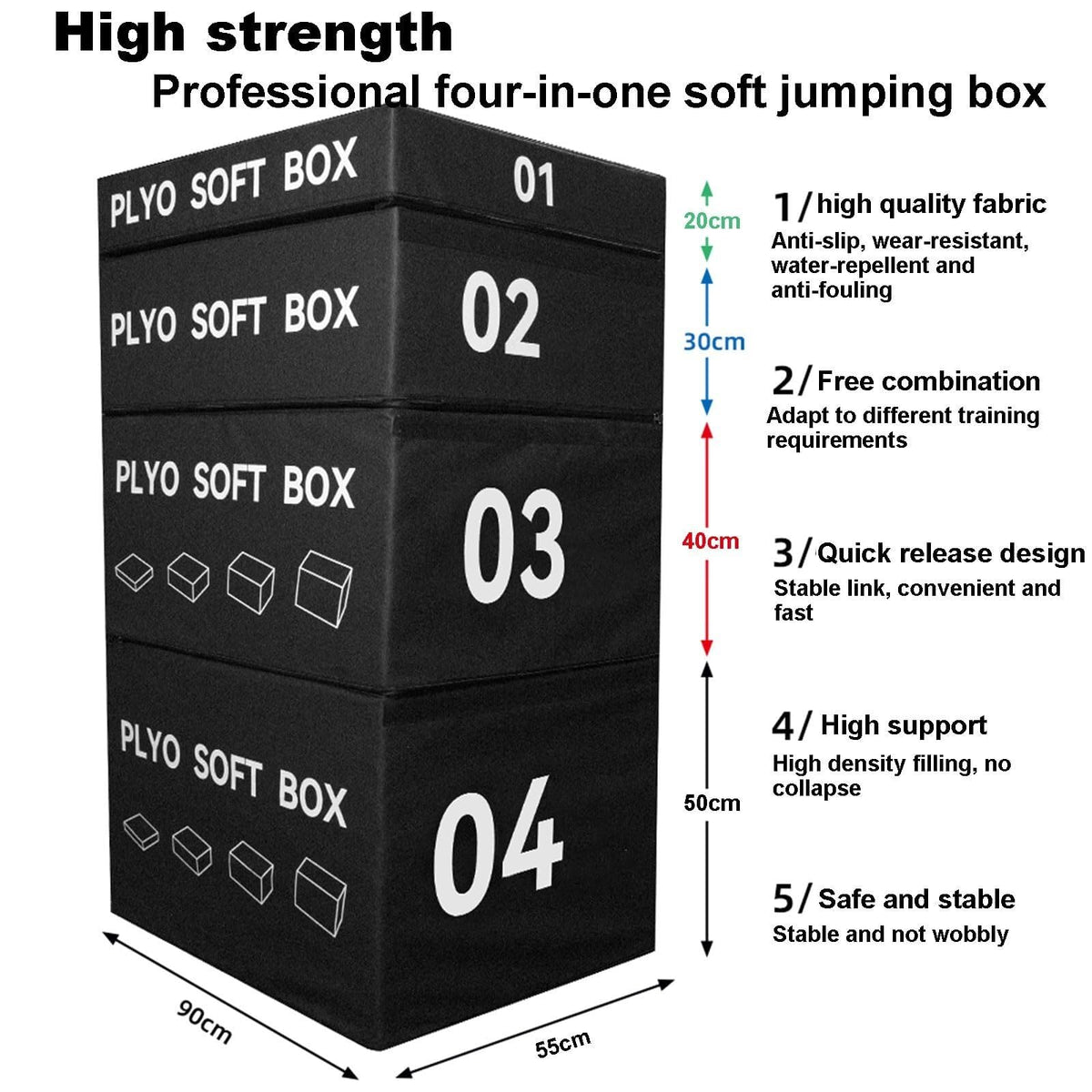 4-in-1 Foam Jumping Exercise Box Non-slip PU Leather Cover H698