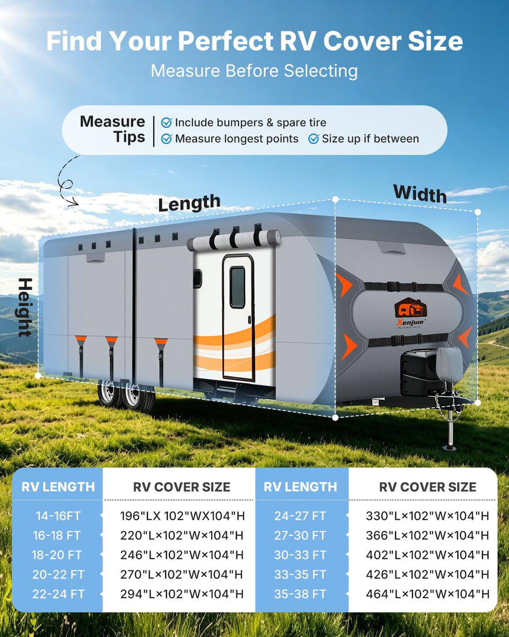 14-16FT Heavy Duty Rip-Stop RV Cover with Storage Bag F398