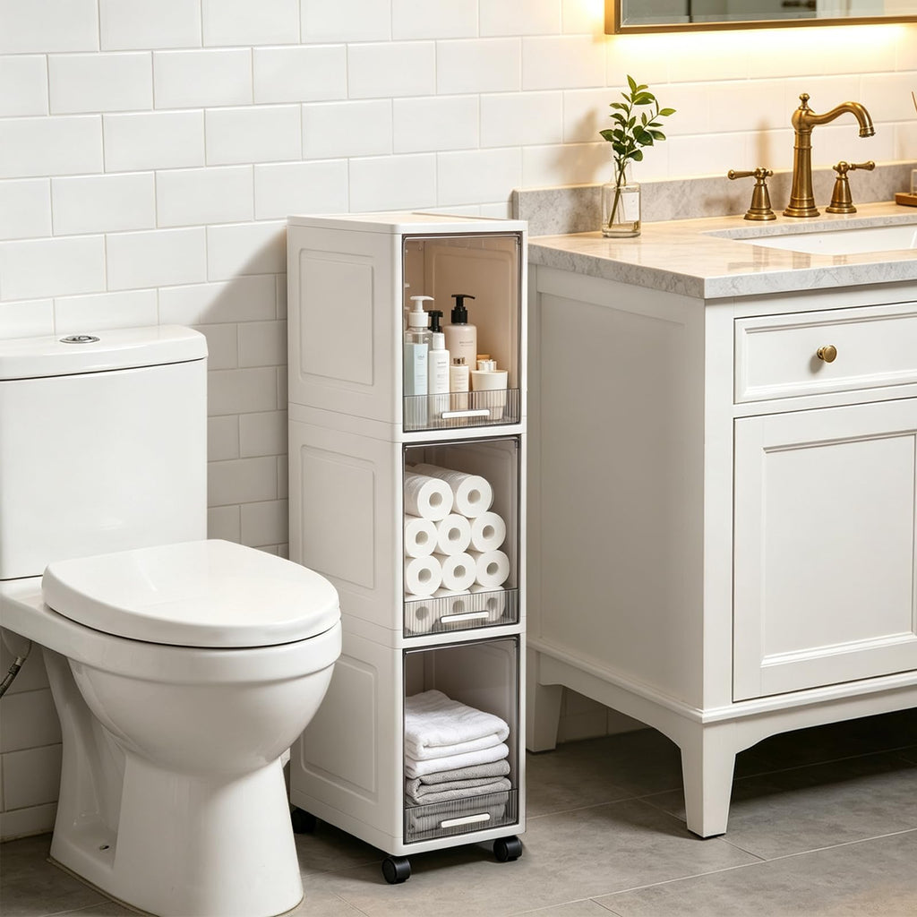Narrow 3 Tier Bathroom Storage Cabinet with Wheels G8581