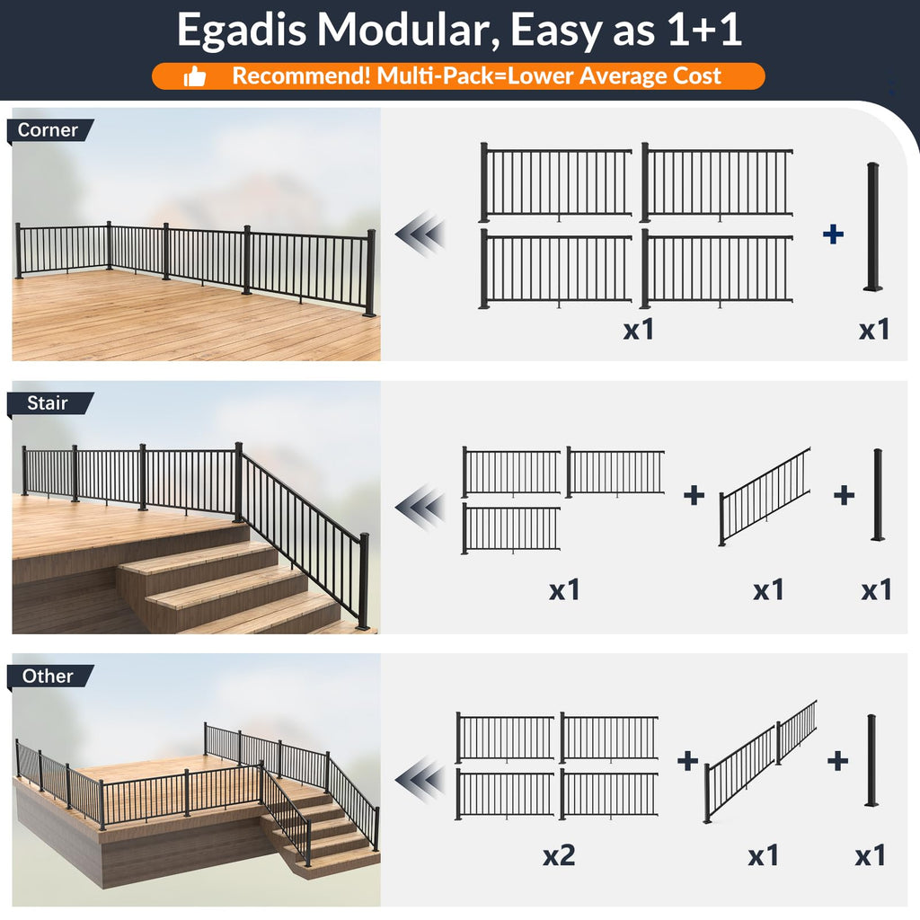 1 Pack 36 in x 6 ft Black Aluminum Stair Railing Kit B969485