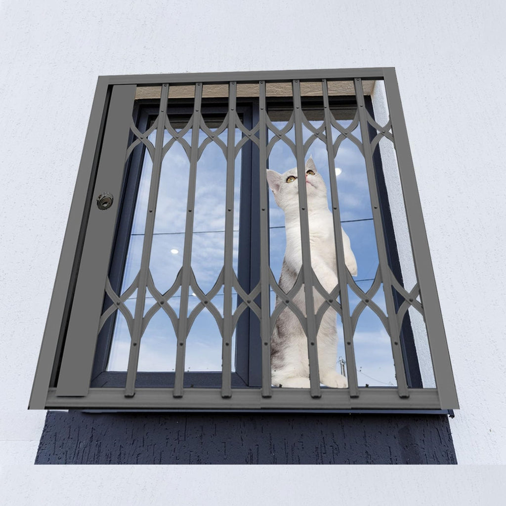 Lockable Folding Aluminum Window Safety Guards, Adjustable Width 24-36 Inch, Black V5122