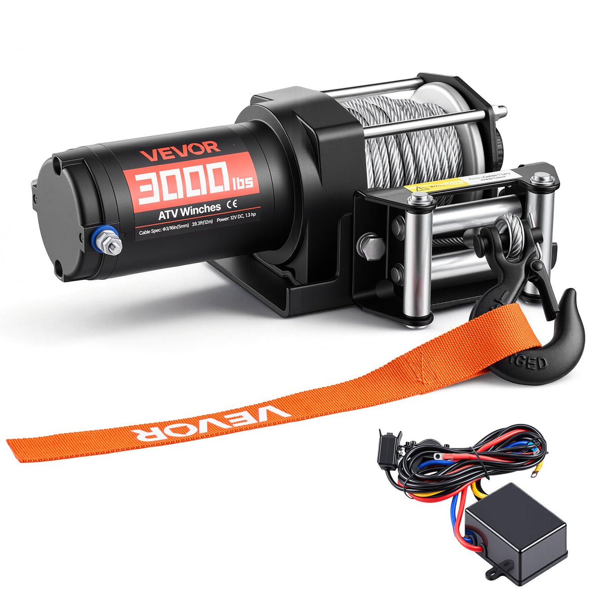 12V DC Electric Winch with Steel Wire Rope and Wired Remote Control Q800