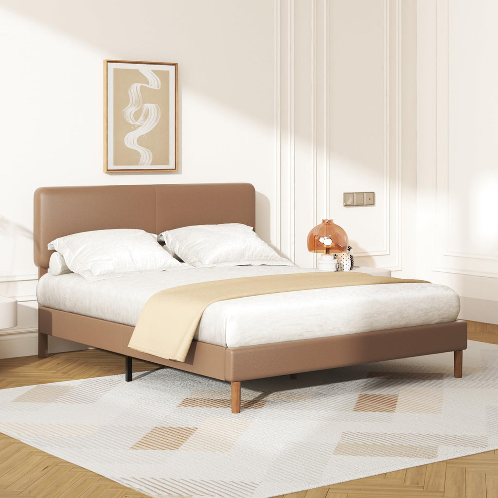 Minimalist Leather Bed Frame with Adjustable Headboard H420