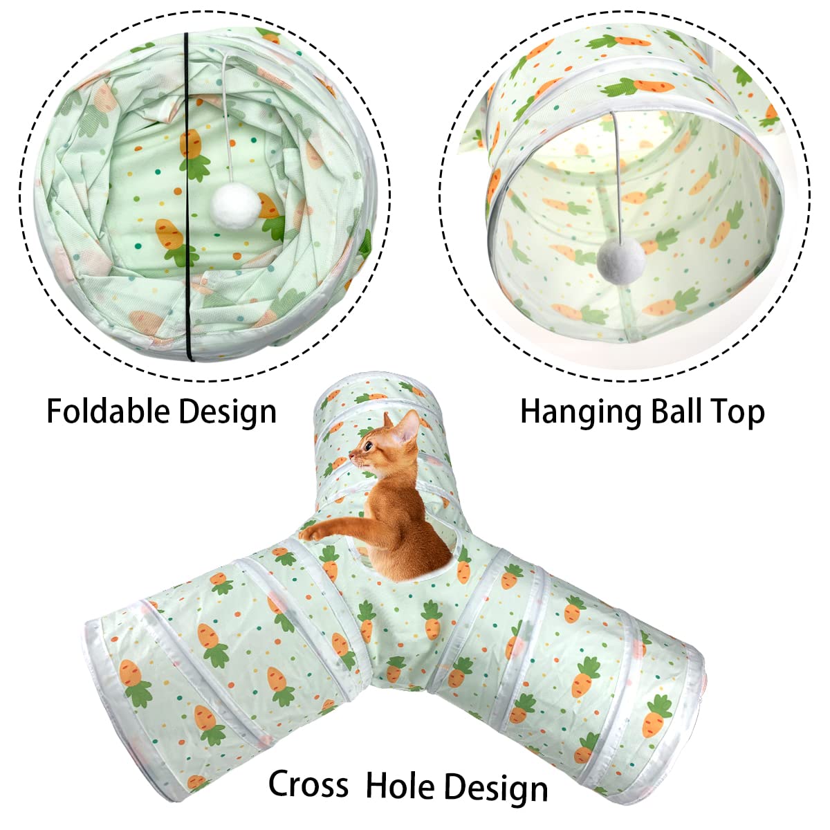 3 Way Collapsible Tunnel with Carrot Patterns Small Pet Hideout B81662