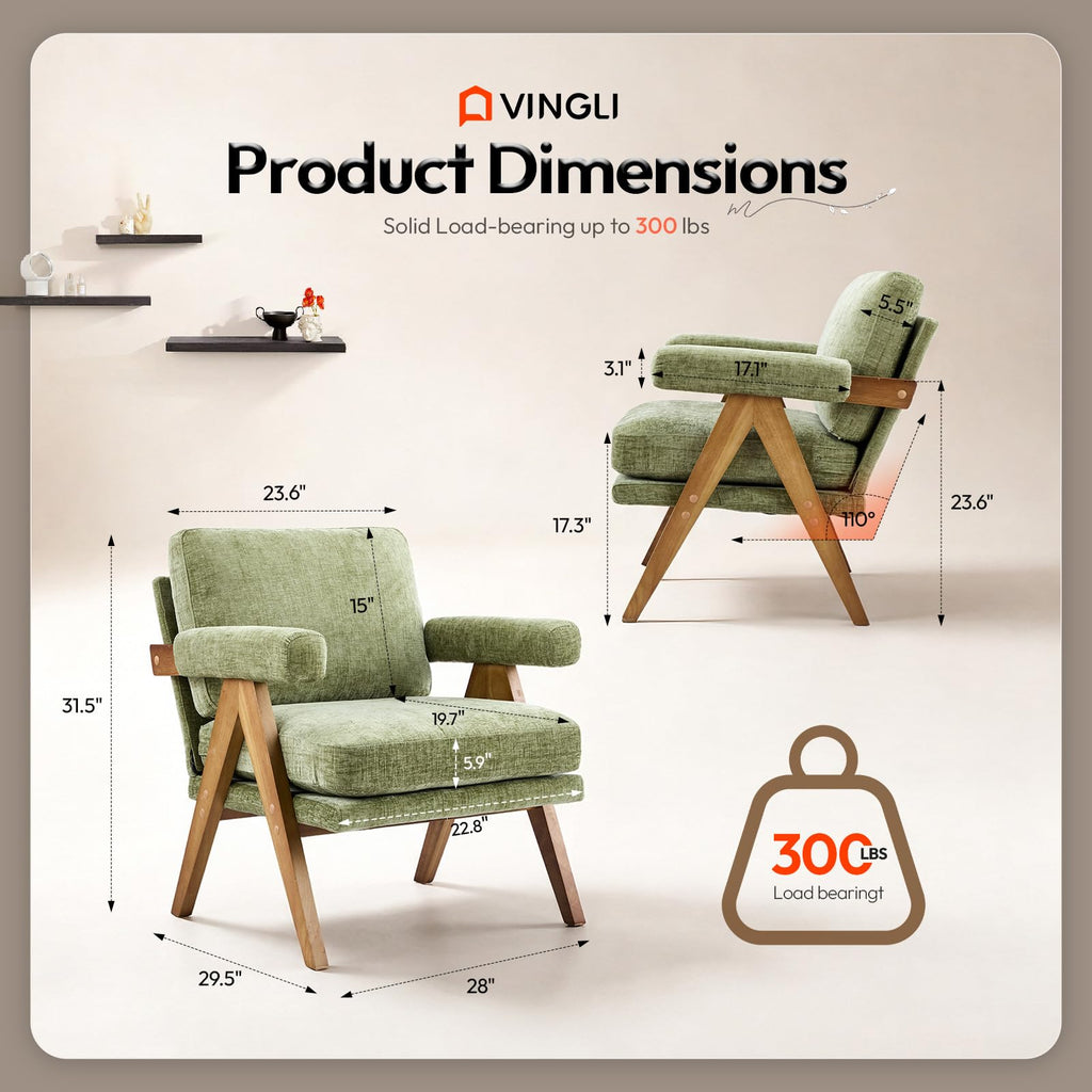 Olive Green Mid-Century Wood Accent Chair Set of 2 T29322