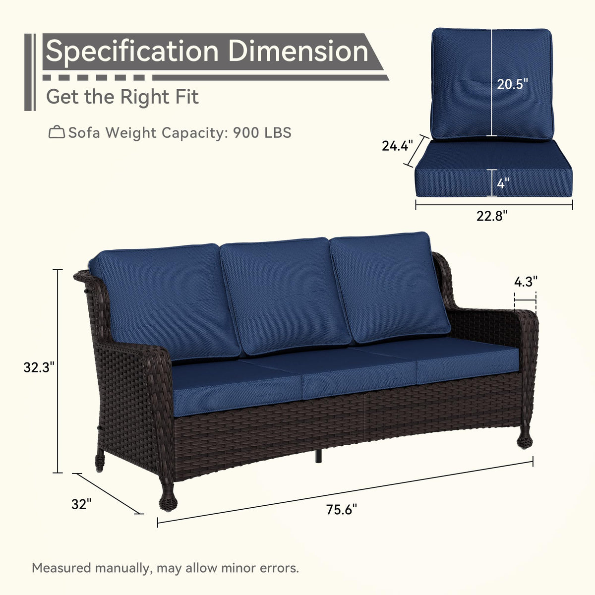 3-Seater Wicker Sofa with Removable Cushions J94760