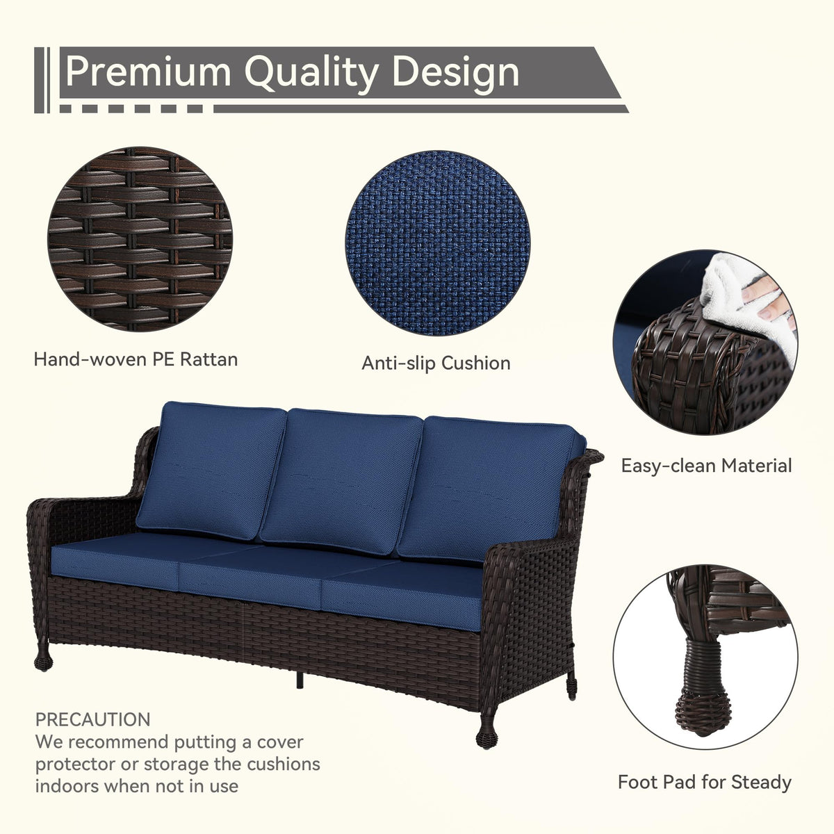 3-Seater Wicker Sofa with Removable Cushions J94760