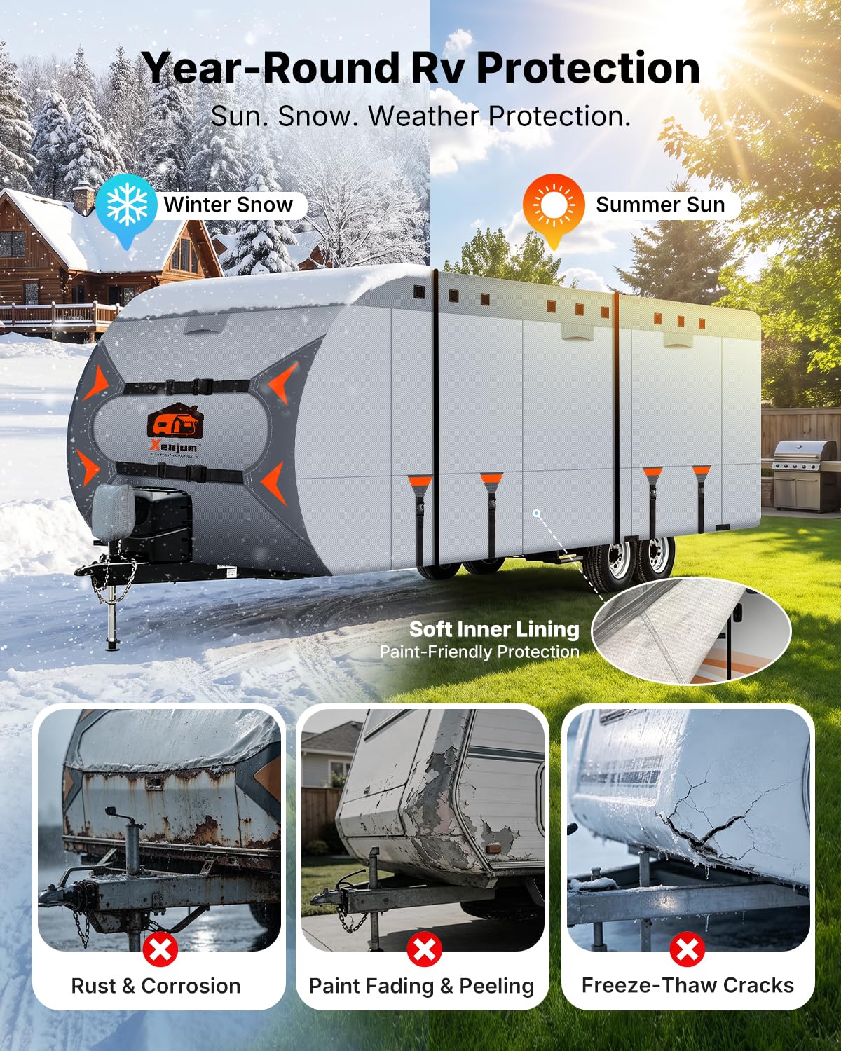 14-16FT Heavy Duty Rip-Stop RV Cover with Storage Bag F398