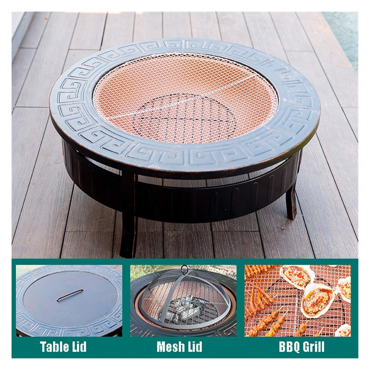 Wood-Burning Fire Pit Bowl with Spark Screen B41880