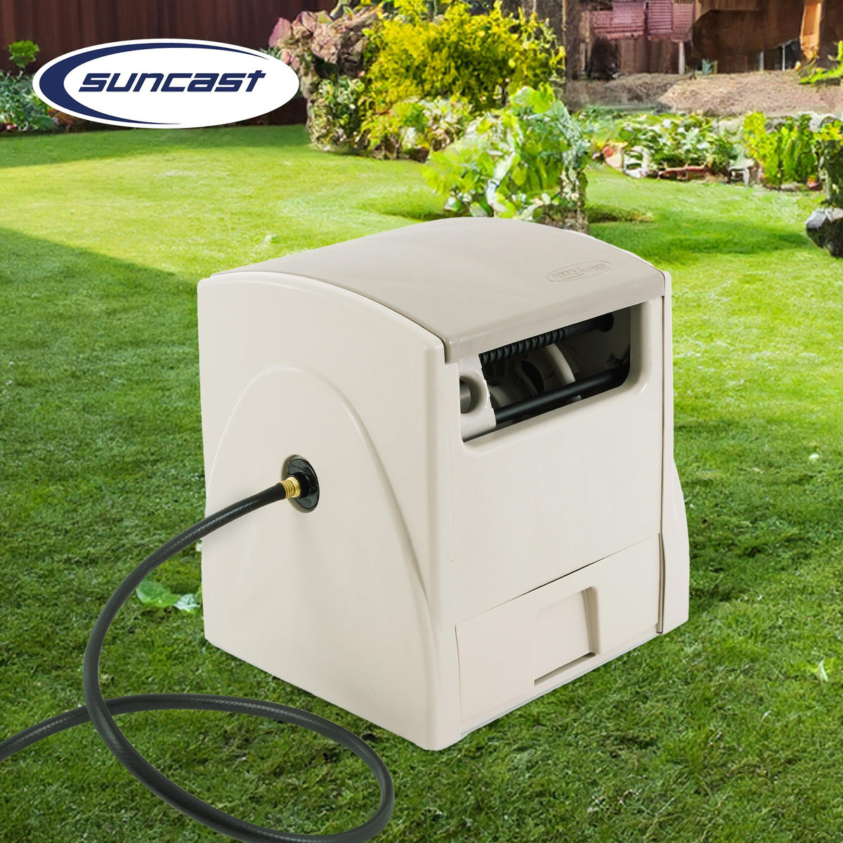 Automatic Rewind Garden Hose Reel, 100 ft. 5/8 in. Vinyl Hose Holder G7357