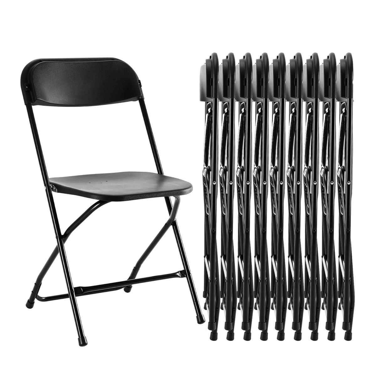 10 Pack Black Plastic Folding Chairs with Metal Frame H47542