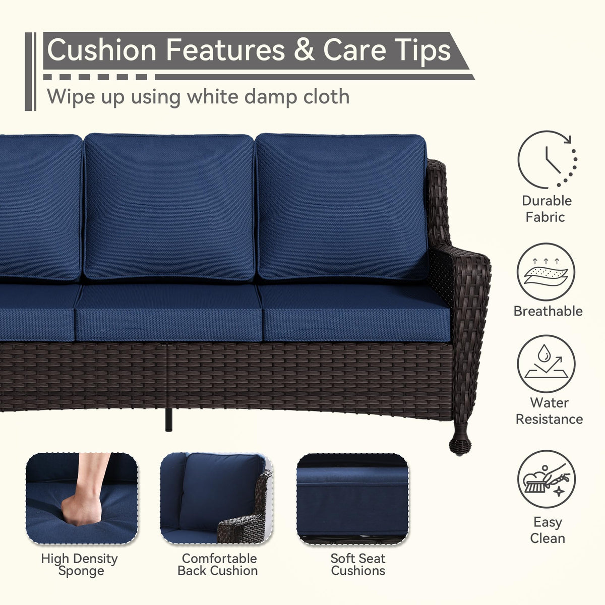 3-Seater Wicker Sofa with Removable Cushions J94760