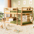 Twin Over Twin Low Bunk Bed with Ladder and Guardrails S55916
