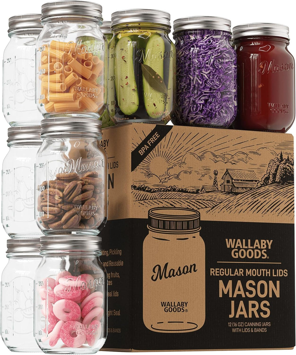 16oz Clear Glass Mason Jars with Lids 12-Pack O2680