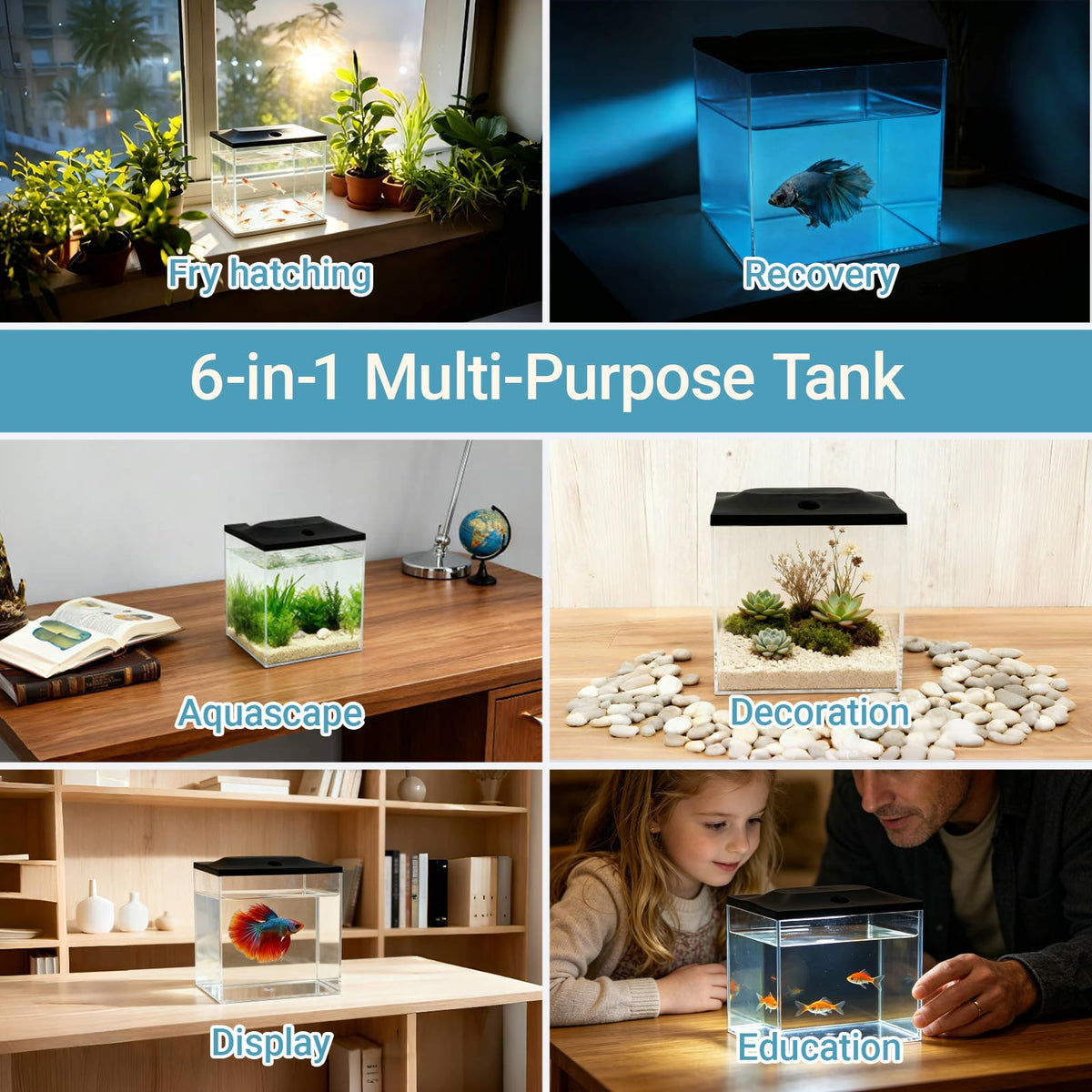 0.8-Gallon Small Plastic Fish Tank with LED Lighting K480