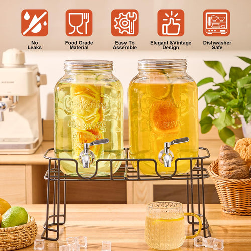 1 Gallon Glass Drink Dispenser with Stand, 2 Pack W33131