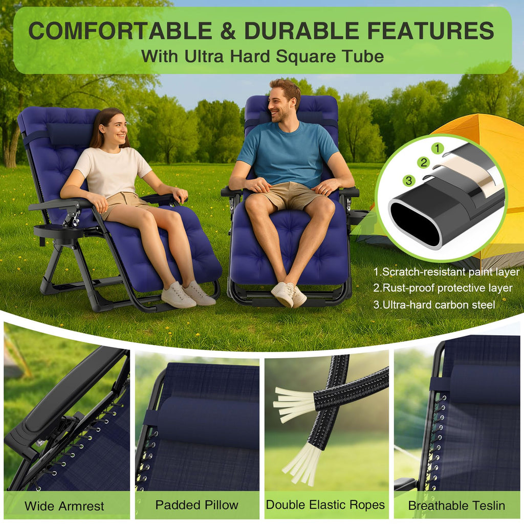 Zero Gravity Reclining Camping Chair Set of 2 with Cushion L2233