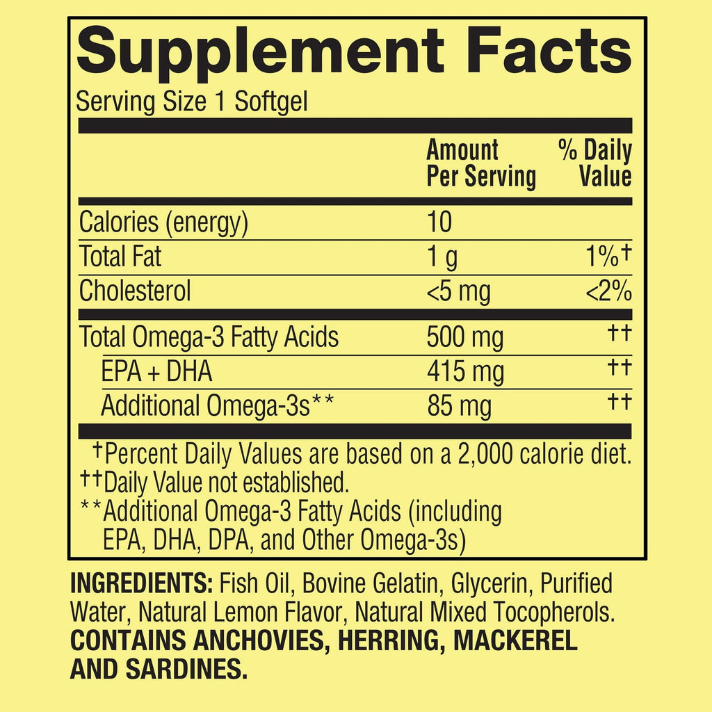 Omega 3 500mg Fish Oil Softgels 60 Count Y763