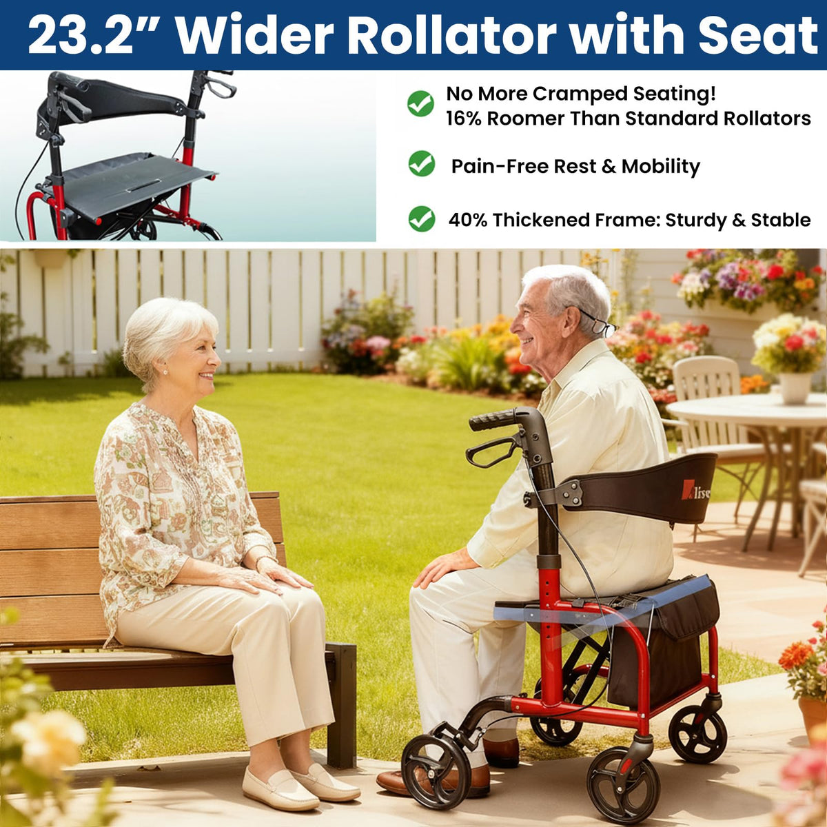 Bariatric Rollator Walker with Wide Seat Q696379