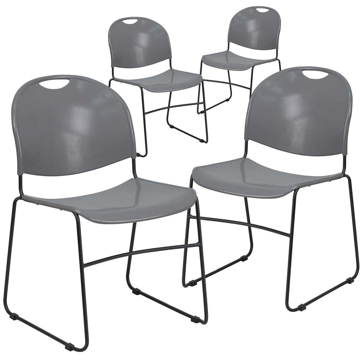 Gray 4 Pack Stack Chair with Black Frame J745
