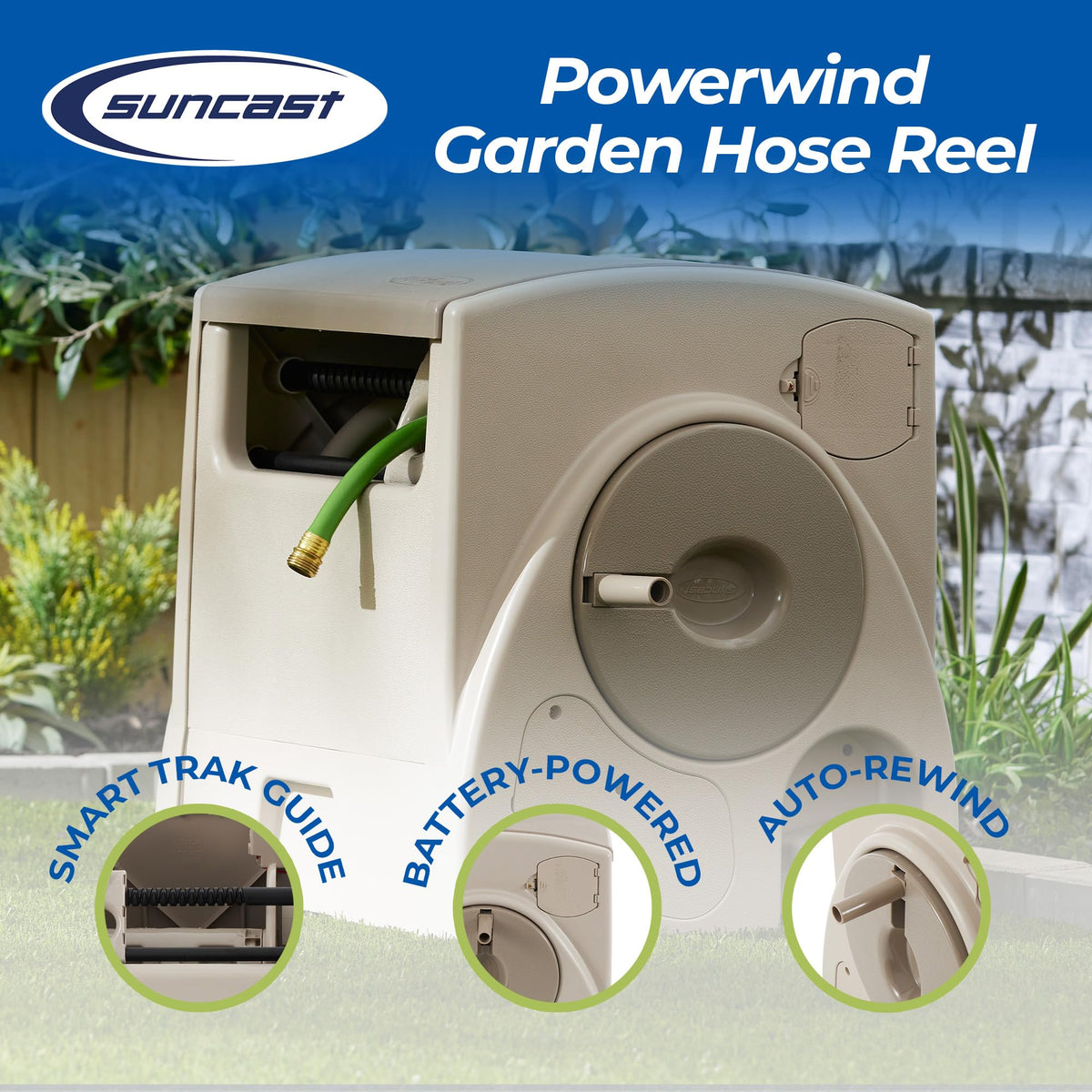 Automatic Rewind Garden Hose Reel, 100 ft. 5/8 in. Vinyl Hose Holder G7357