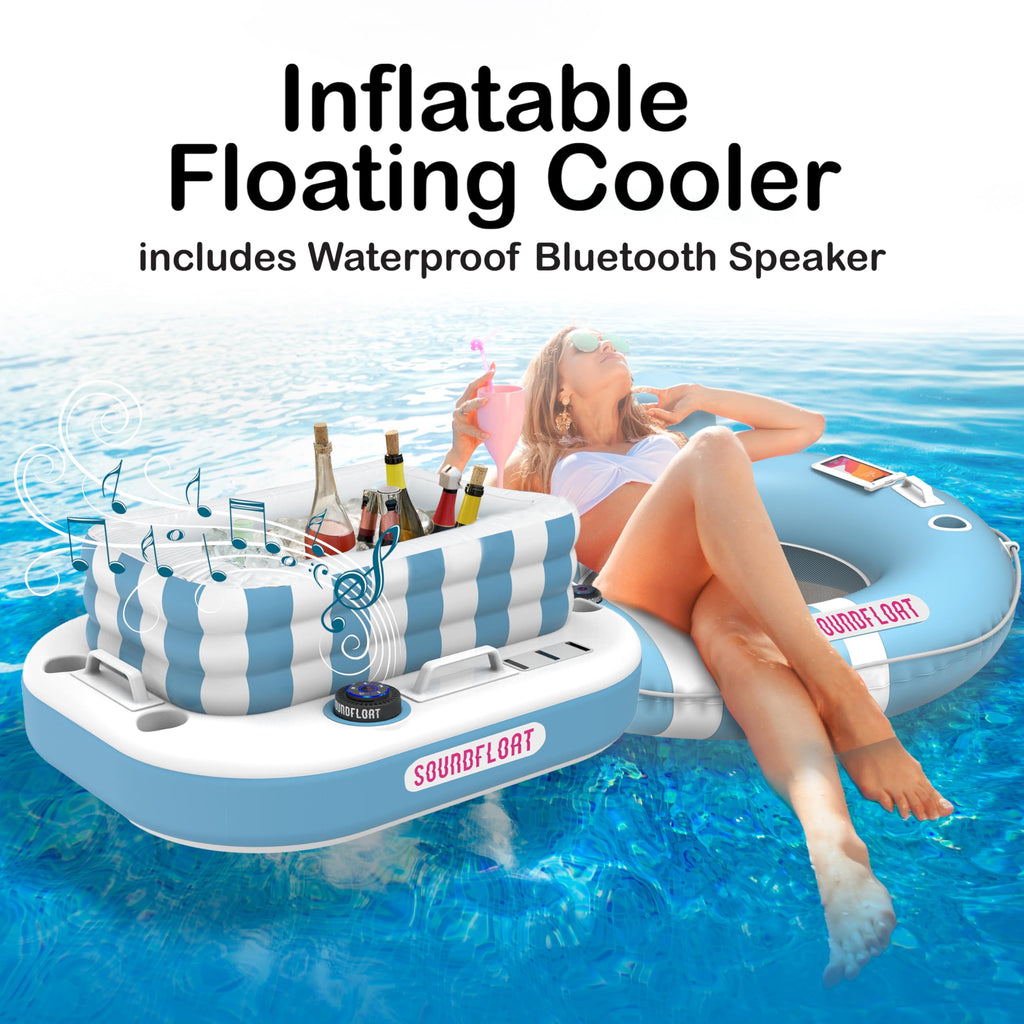 Inflatable Floating Cooler with Lid, Bluetooth Speaker, 6 Cup Holders, 24 Can Capacity R371925