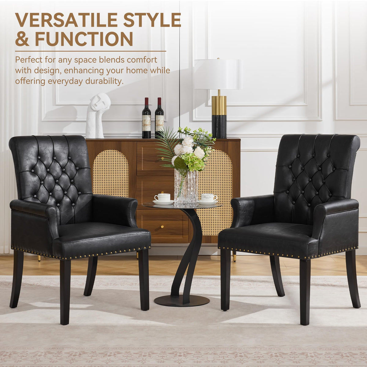 Black PU Leather Dining Chair with Arms W629