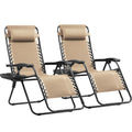 Set of 2 Beige Adjustable Steel Mesh Lounge Chairs with Cup Holder N629