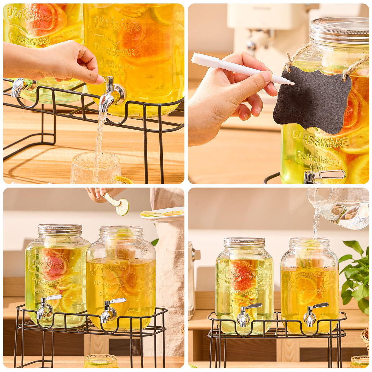 1 Gallon Glass Drink Dispenser with Stand, 2 Pack W33131