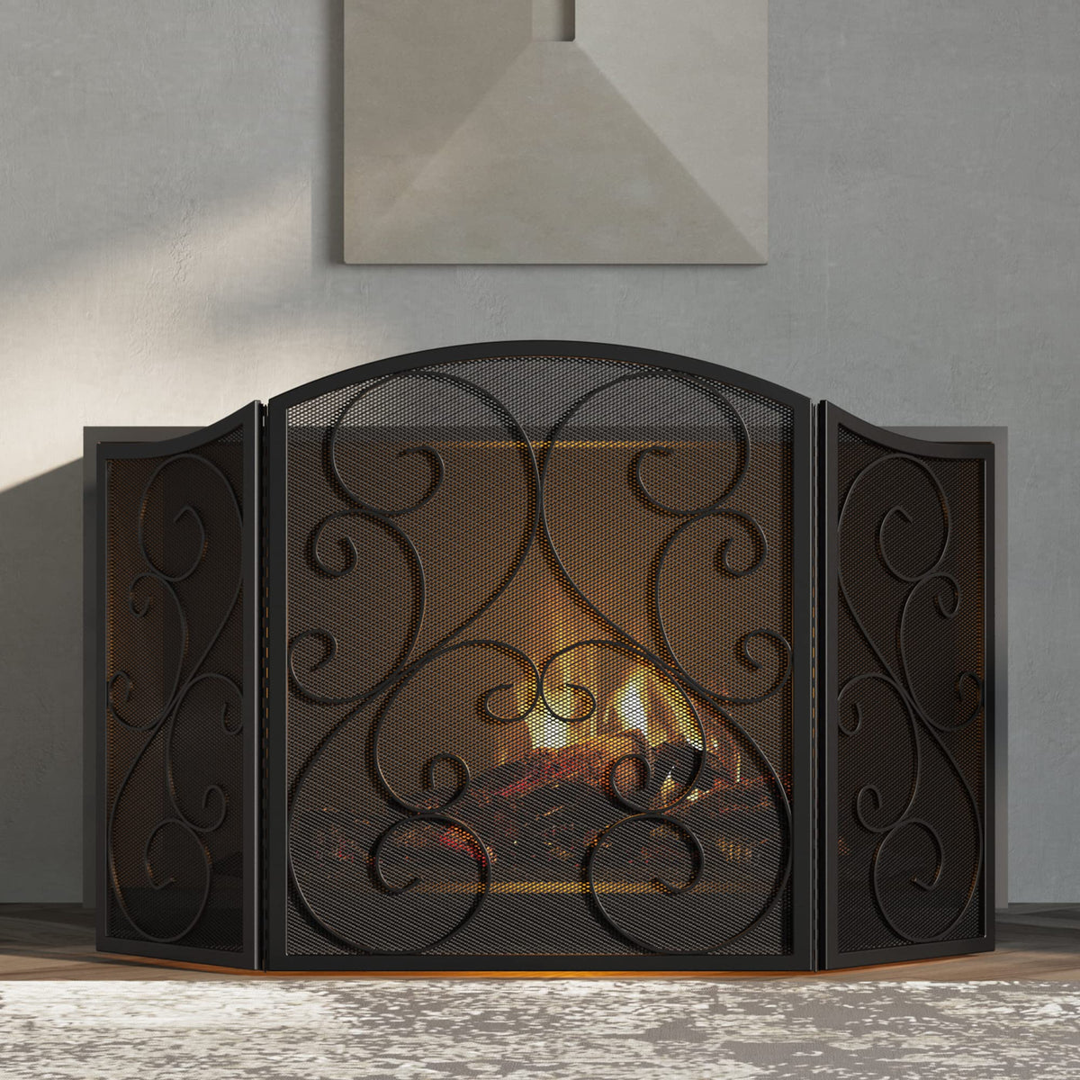 3 Panel Arch Top Wrought Iron Fireplace Screen R520554