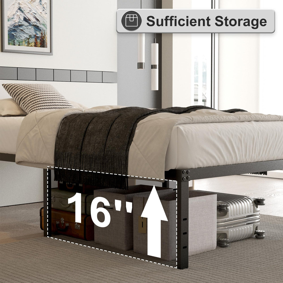 18 Inch Queen Size Metal Bed Frame T150
