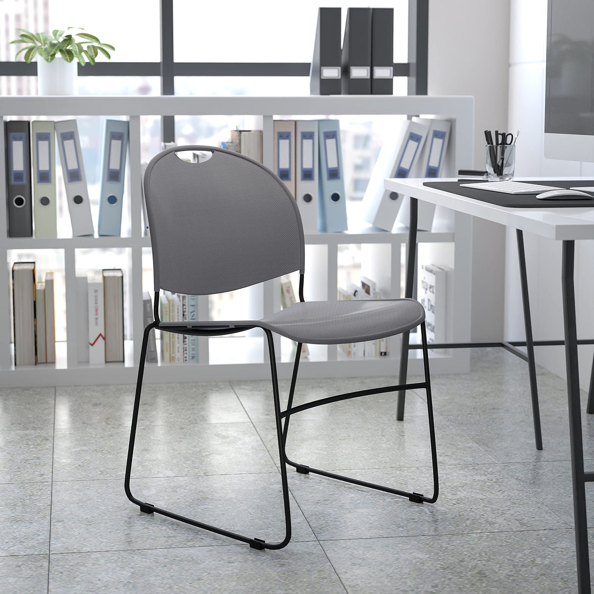 Gray 4 Pack Stack Chair with Black Frame J745