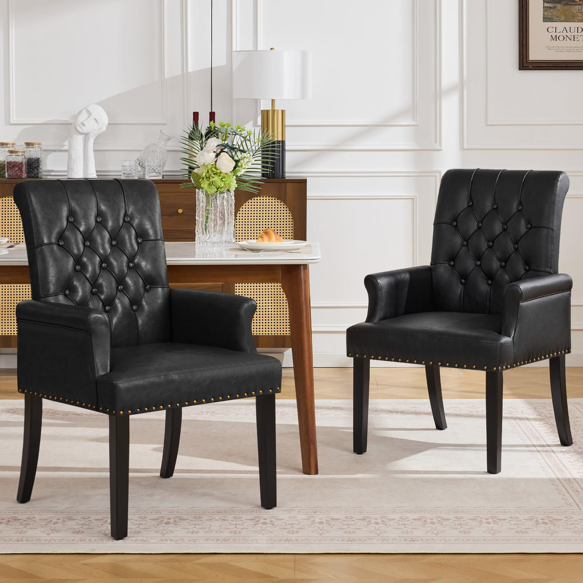 Black PU Leather Dining Chair with Arms W629