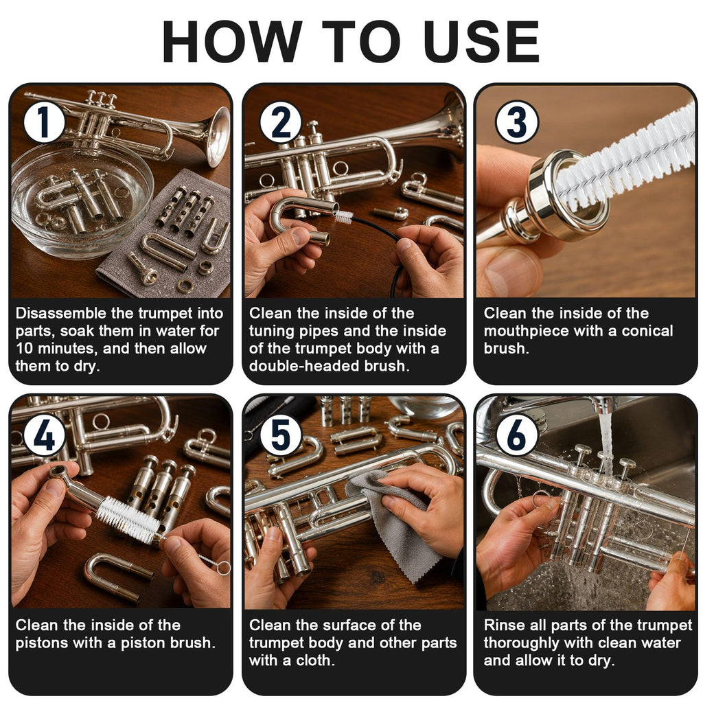 12 Pc Trumpet Cleaning Care Kit with Valve Oil, Grease, Brush H484