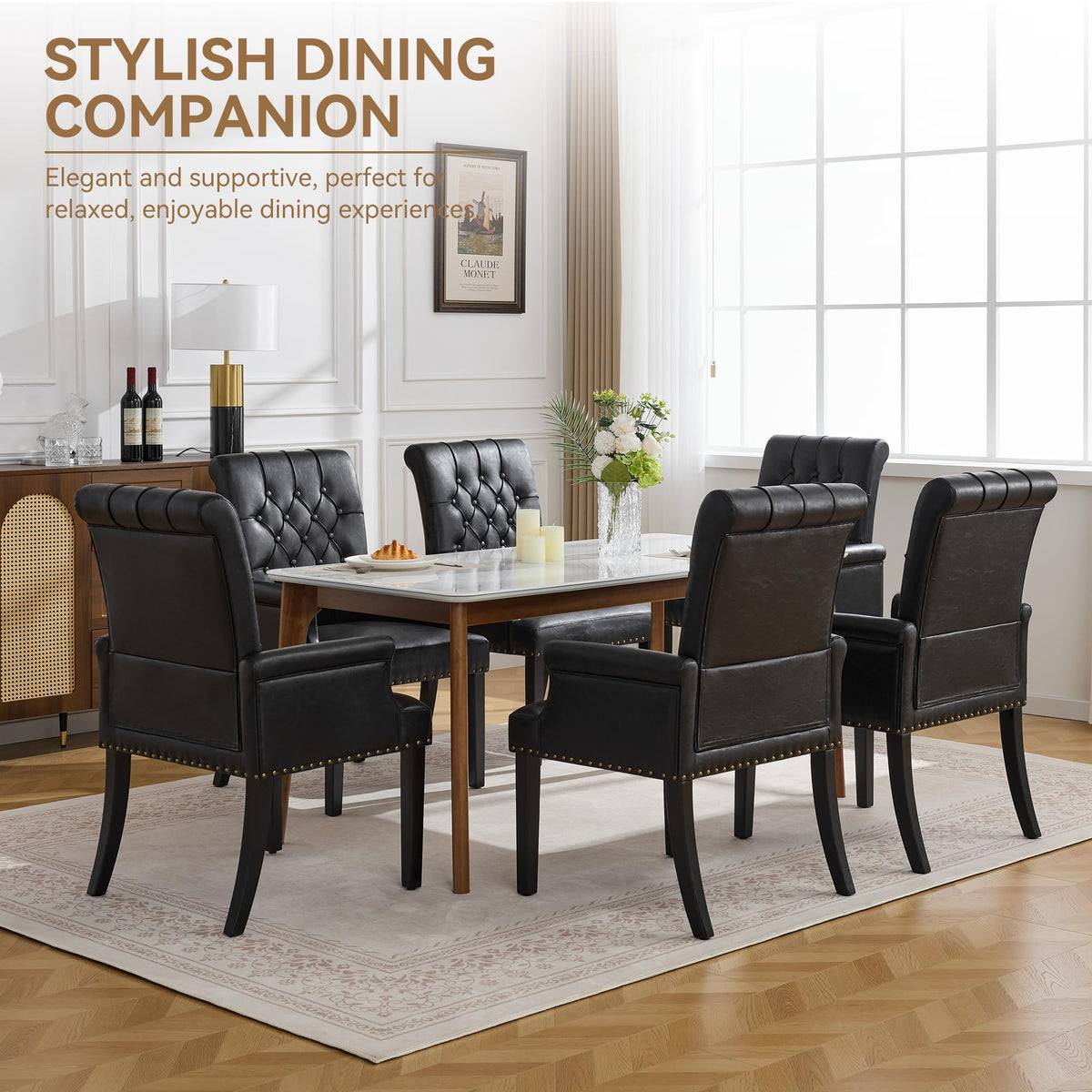 Black PU Leather Dining Chair with Arms W629