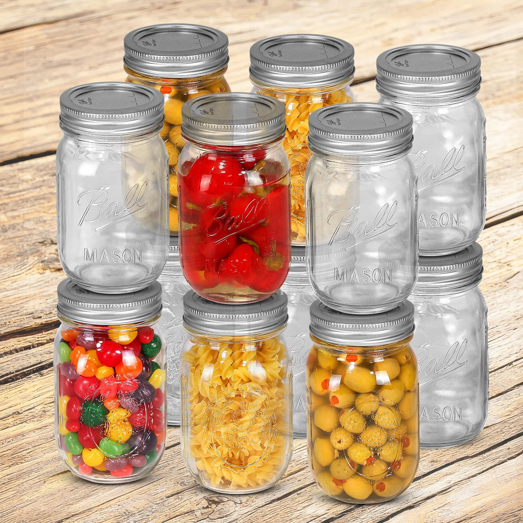 16 oz. Regular Mouth Mason Jars 12 Pack with Airtight Lids and Bands J19793