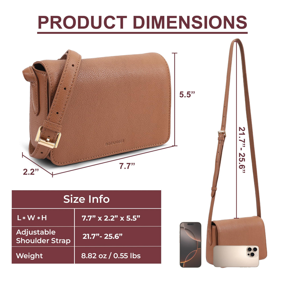 Genuine Leather Crossbody Shoulder Bag with Adjustable Strap F74210