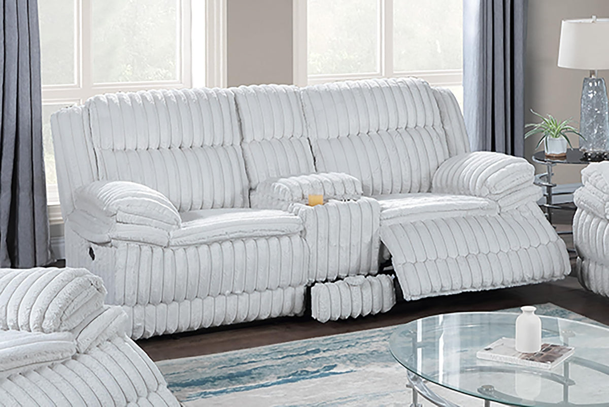 Light Gray Corduroy Reclining Loveseat with Console and Drawer Storage U18520
