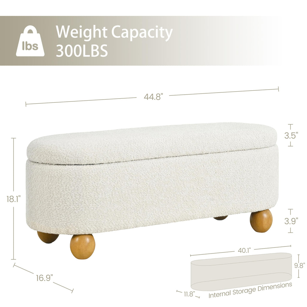44.8" Beige Storage Ottoman Bench with Hinge M42845