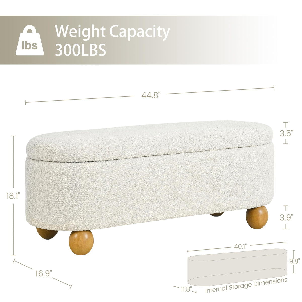 44.8" Beige Storage Ottoman Bench with Hinge M42845