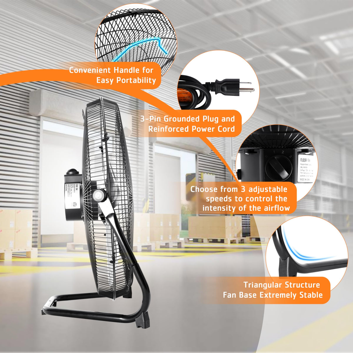 20 Inch 3-speed Metal Floor Fan W233216