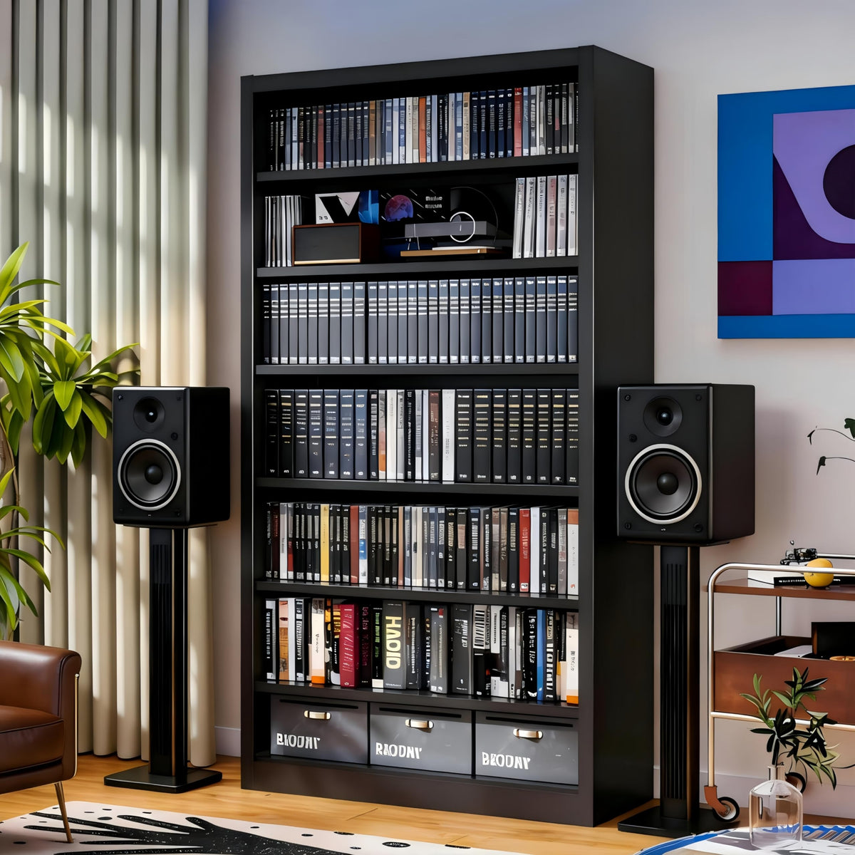 Black 7 Tier Metal Media Storage Cabinet J383302