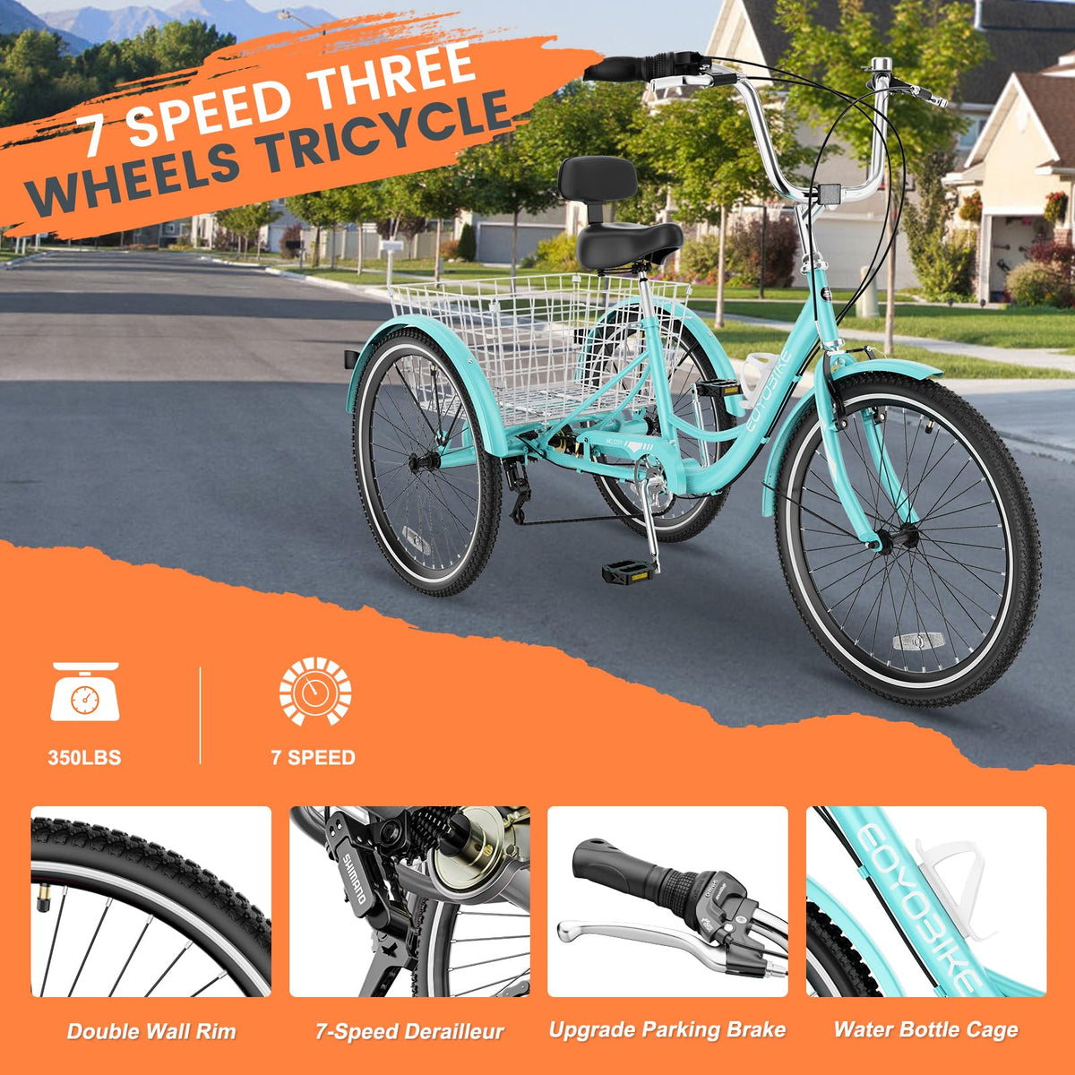 7 Speed 3 Wheel Bike with Basket E430